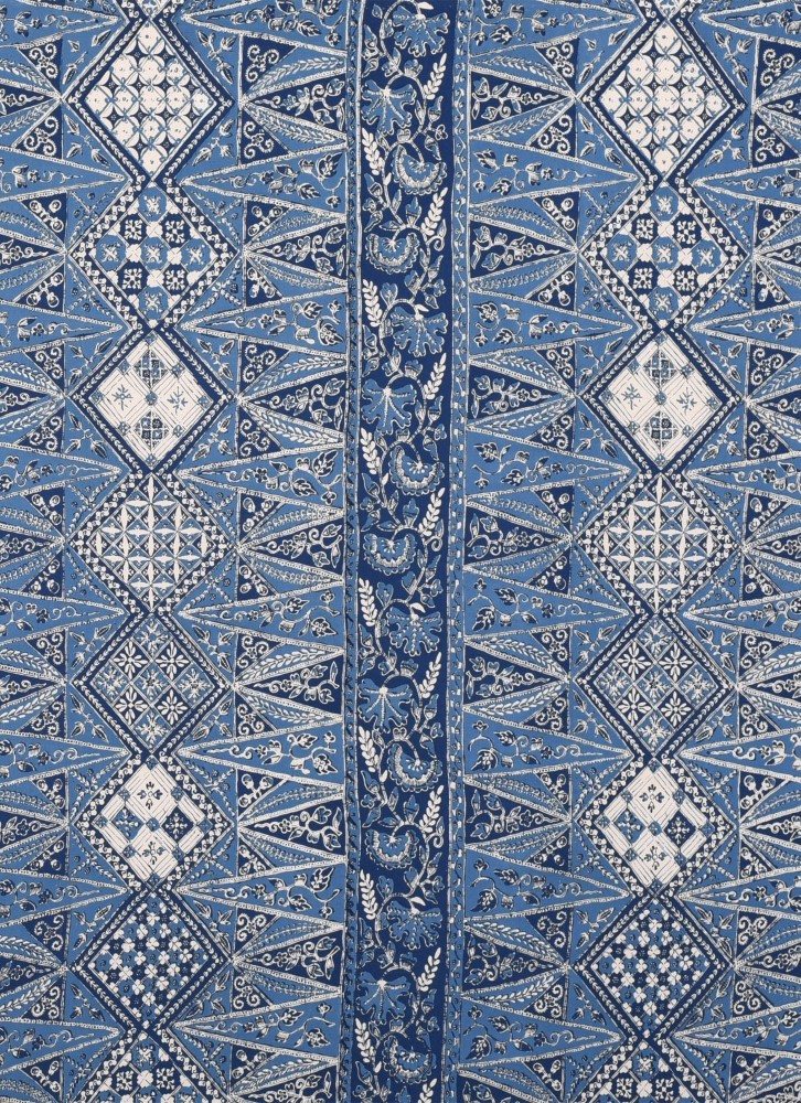 Tumpal Biru Printed Rayon Fabrics