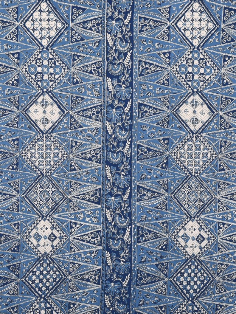 Tumpal Biru Printed Rayon Fabrics